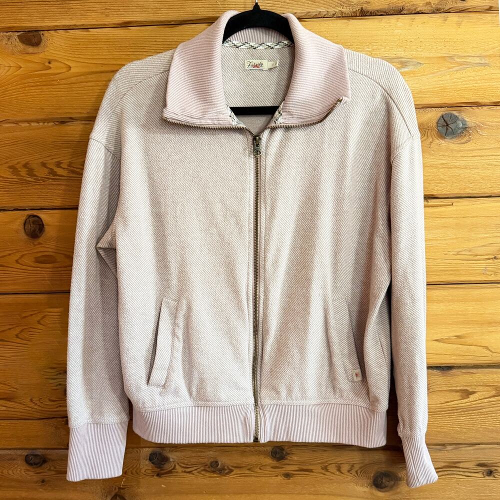 Faherty Legend Lounge Full Zip Jacket Sweatshirt Pink Blush Twill Small